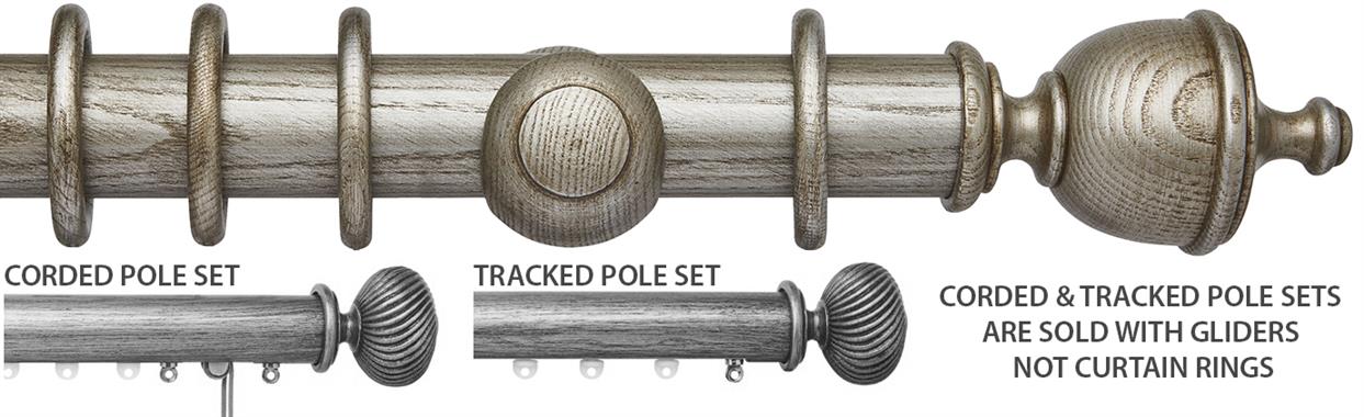 Ashbridge 45mm Corded/Tracked Pole, Baroque Silver, Chatsworth