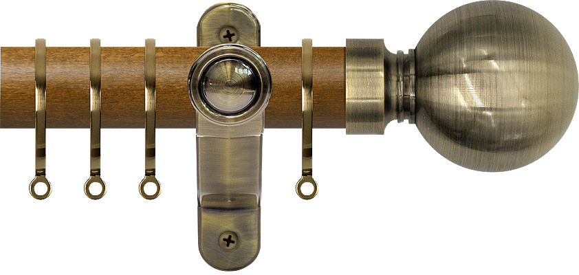 Renaissance Accents 35mm Mid Oak Lux Pole, Ant Brass Ball