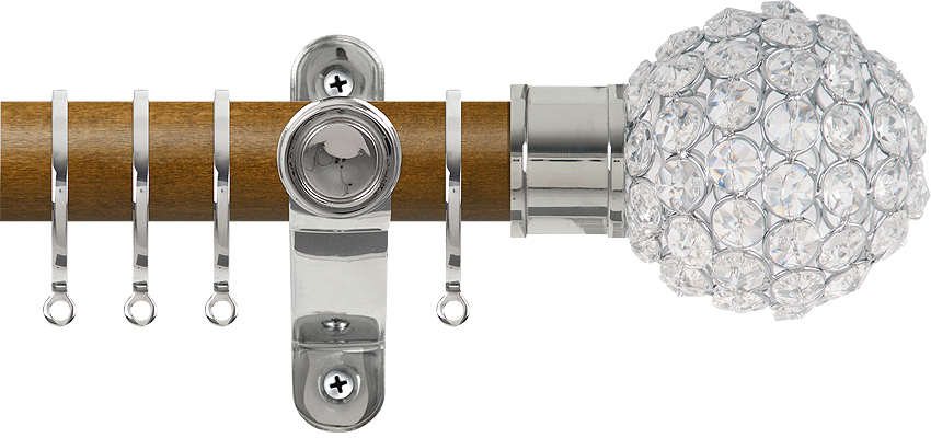 Renaissance Accents 35mm Mid Oak Lux Pole, Polished Silver Crystal Bead